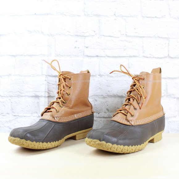 LL BEAN 8" Unlined Duck Boots Brown Leather USA Ma - Picture 2 of 9